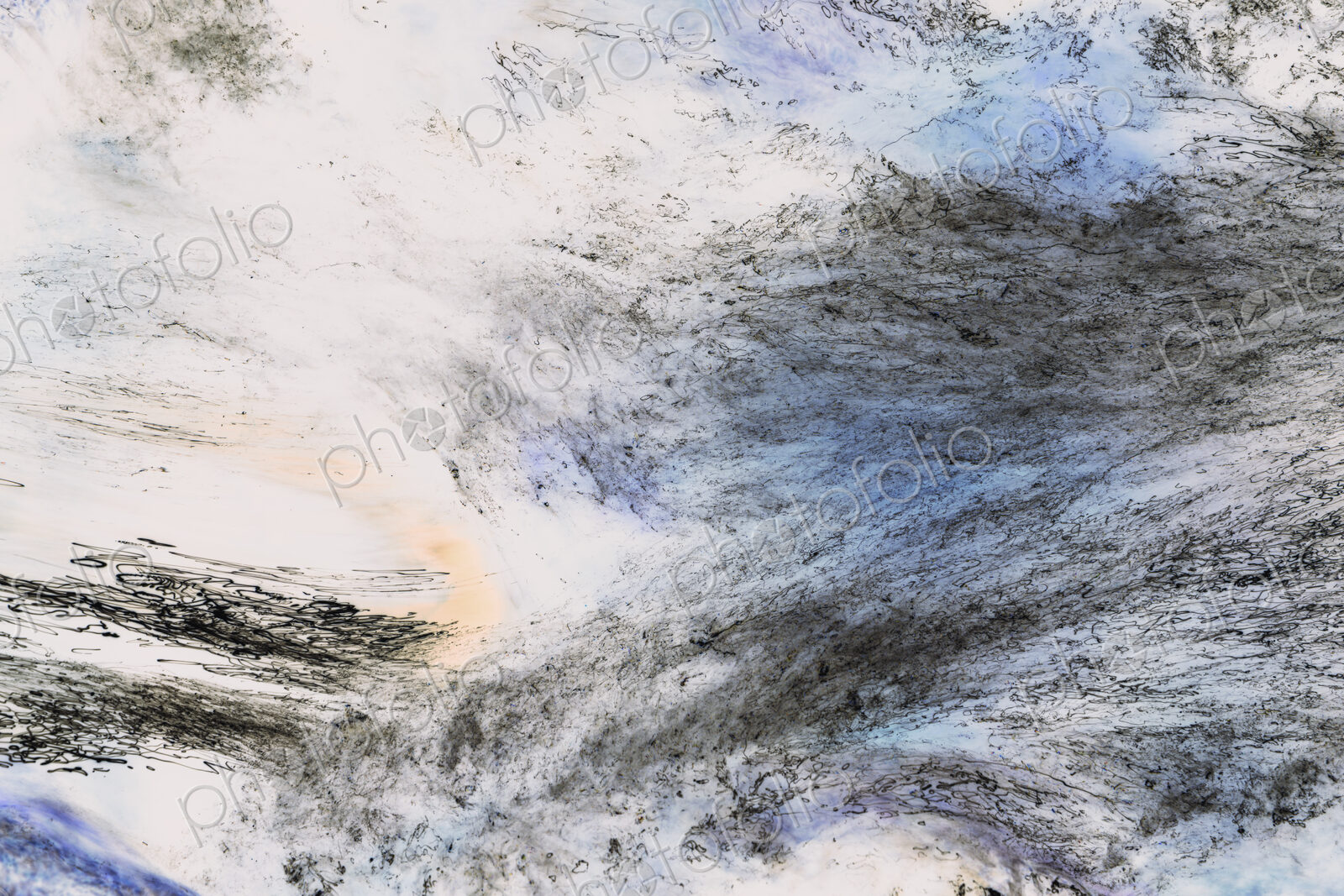 Abstract closeup of inverted image of fast flowing river water, North Fork Snoqualmie…