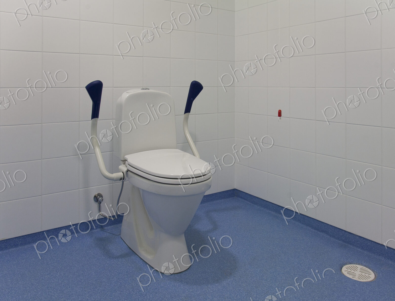 Accessible Toilet, a spacious cubicle with toilet bowl and adjustable side rails