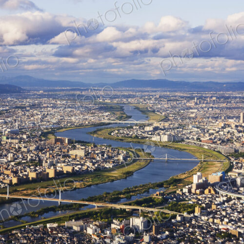 Aerial Japanese Cityscape and River Aerial Japanese Cityscape and River