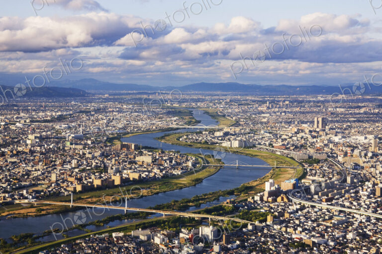 Aerial Japanese Cityscape and River