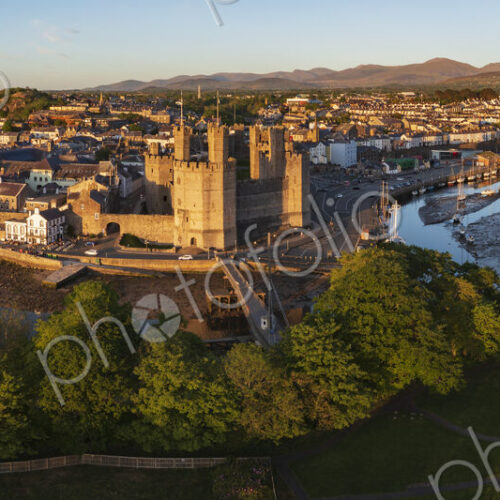 Aerial View of Caernarfon Castle and the Walled City Aerial View of Caernarfon Castle and the Walled City