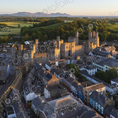 Aerial View of Caernarfon Castle and the Walled City Aerial View of Caernarfon Castle and the Walled City
