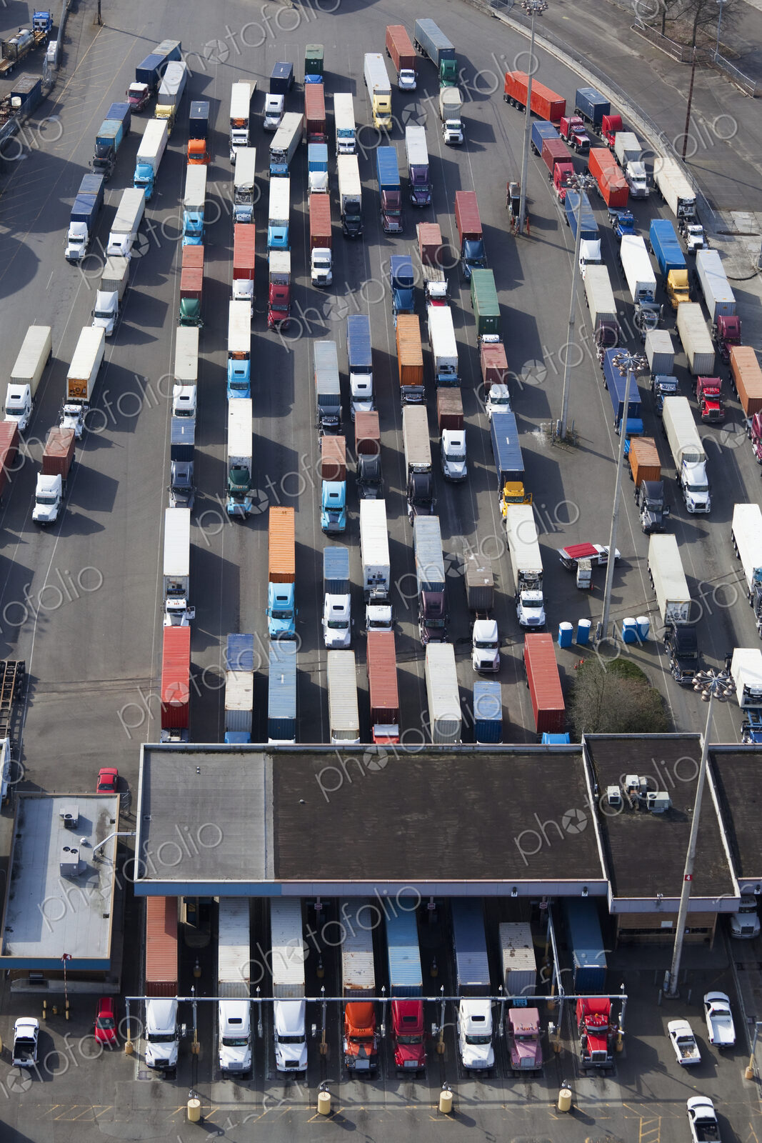 Aerial View of Semi Trucks At Port