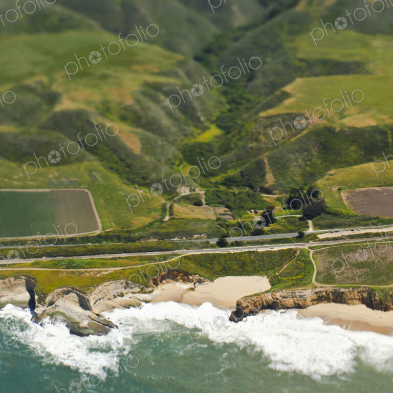 Aerial View of a Coastal Road and Valley