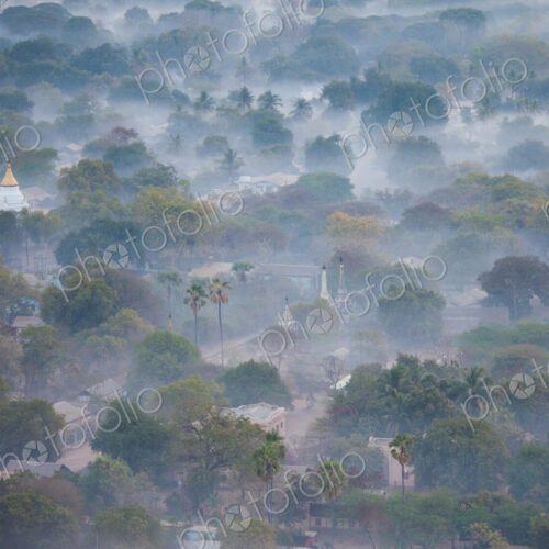 Aerial view of Bagan, the plain of pagodas in Myanmar
