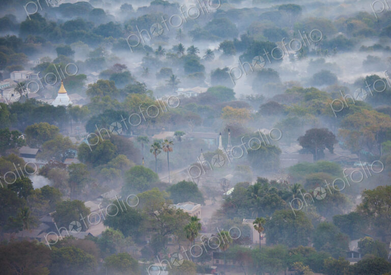 Aerial view of Bagan, the plain of pagodas in Myanmar
