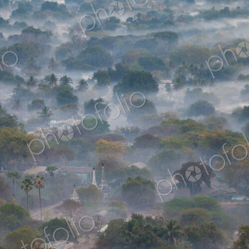 Aerial view of Bagan, the plain of pagodas in Myanmar