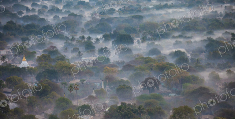 Aerial view of Bagan, the plain of pagodas in Myanmar
