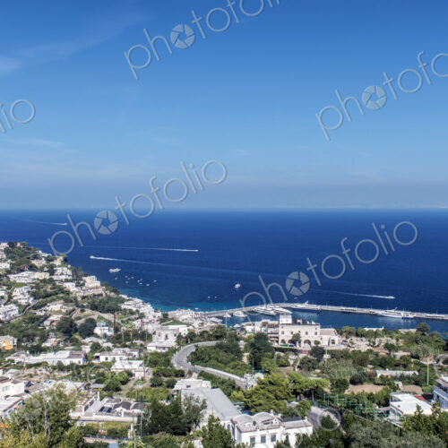 Aerial view of Capri cityscape and ocean, Naples, Italy