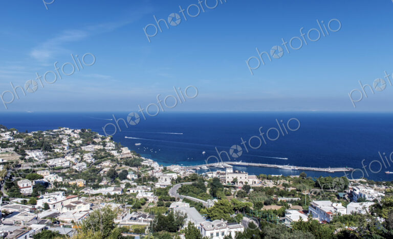 Aerial view of Capri cityscape and ocean, Naples, Italy