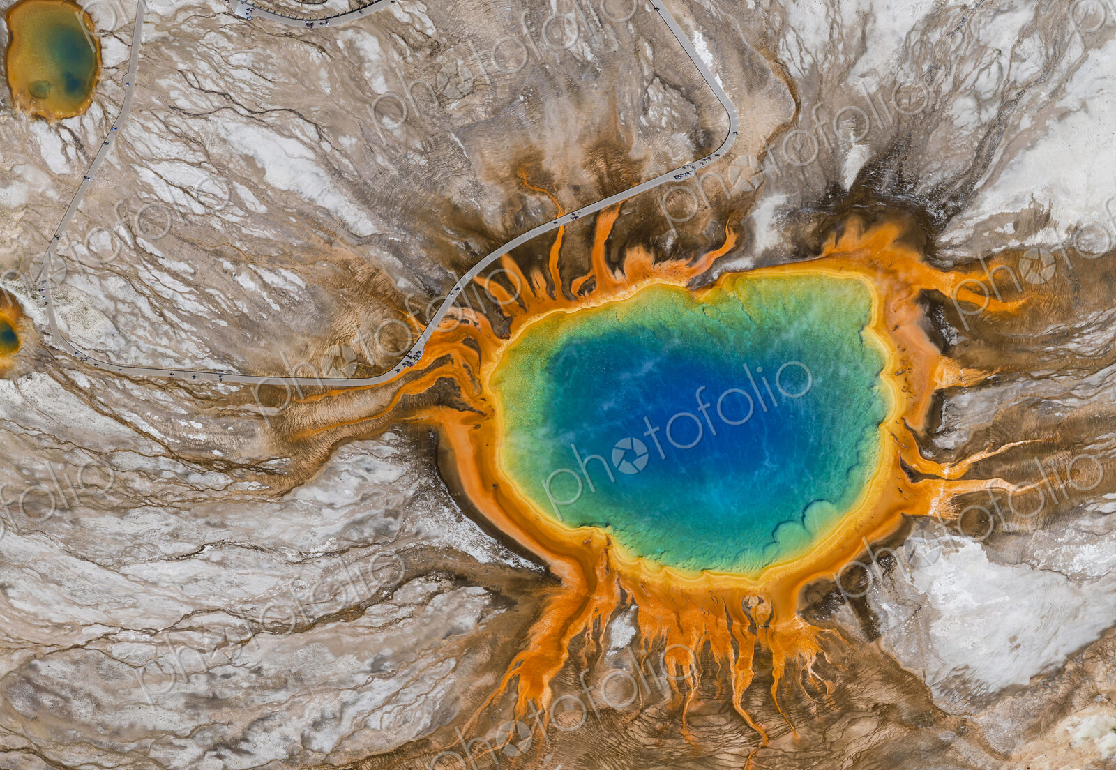 Aerial view of Grand Prismatic Spring, Midway Geyser Basin, Yellowstone National Park,…
