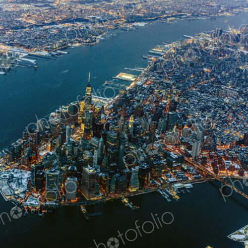 Aerial view of Manhattan cityscape and river, New York, United States Aerial view of Manhattan cityscape and river, New York, United States