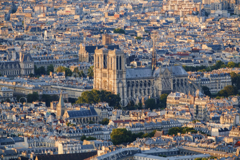 Aerial view of Notre Dame Cathedral in Paris, before the fire of 15 April 2019,