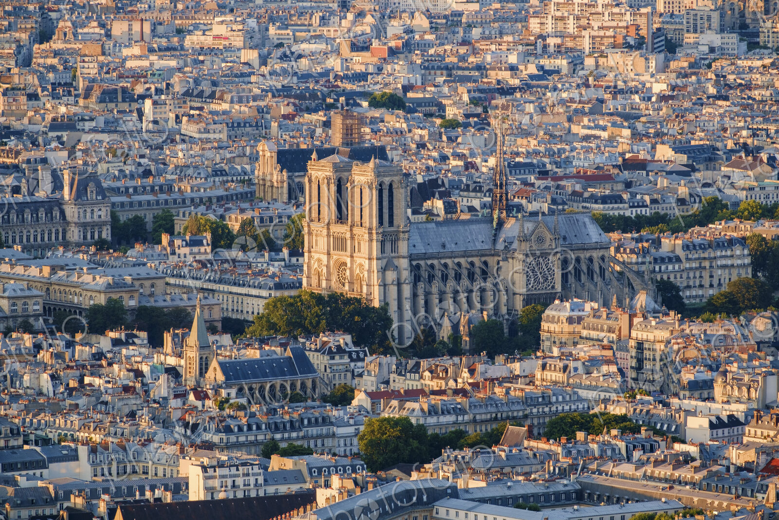 Aerial view of Notre Dame Cathedral in Paris, before the fire of 15 April 2019,