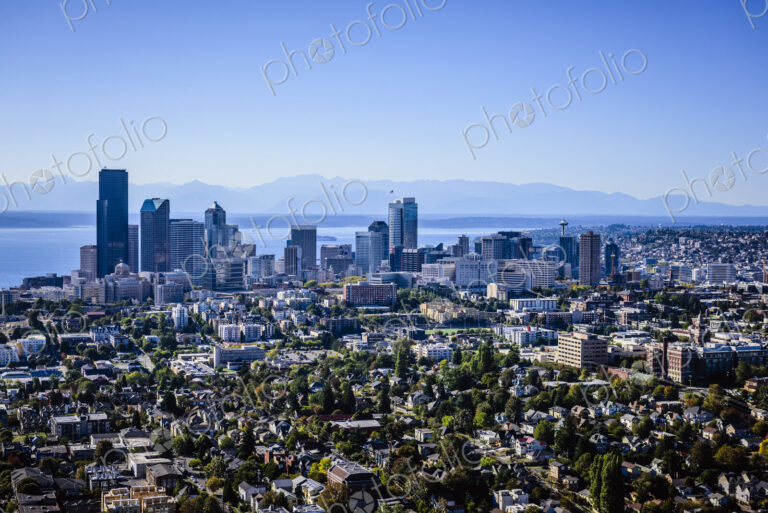 Aerial view of Seattle cityscape, Washington, United States