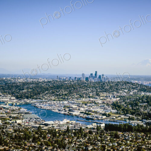 Aerial view of Seattle cityscape, Washington, United States