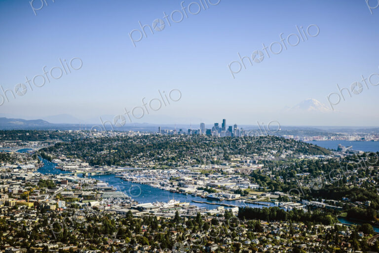 Aerial view of Seattle cityscape, Washington, United States