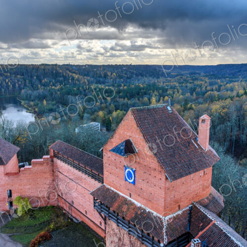 Aerial view of Turaida Castle, a reconstructed medieval castle outside Riga. Aerial view of Turaida Castle, a reconstructed medieval castle outside Riga.