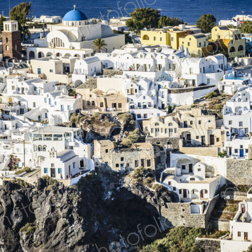 Aerial view of city built on hilltop, Santorini, Egeo, Greece Aerial view of city built on hilltop, Santorini, Egeo, Greece