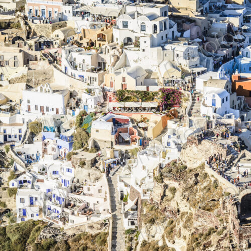 Aerial view of city on hillside, Oia, Egeo, Greece Aerial view of city on hillside, Oia, Egeo, Greece