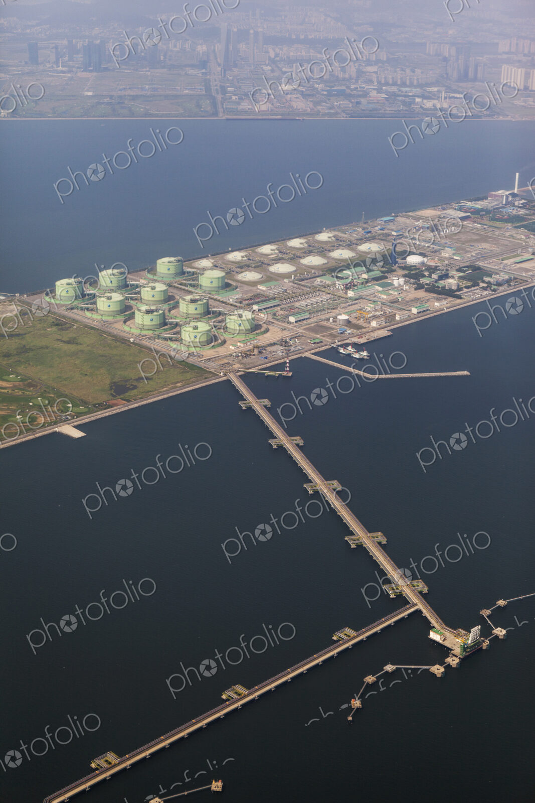 Aerial view of commercial dock, Busan, South Korea