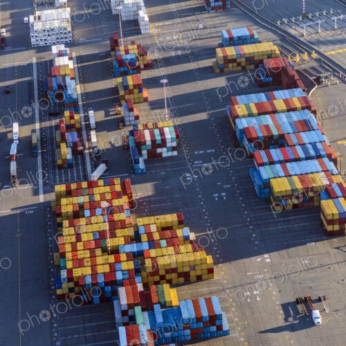 Aerial view of containers in shipping yard Aerial view of containers in shipping yard