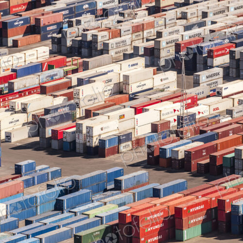 Aerial view of containers in urban shipyard Aerial view of containers in urban shipyard
