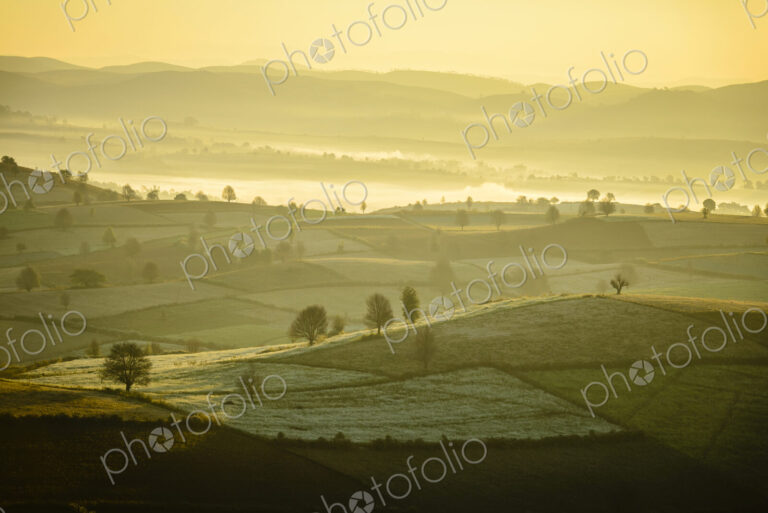 Aerial view of fog in rural farmland, Mandalay, Myanmar