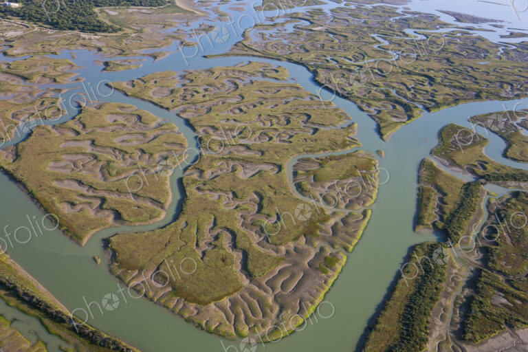 Aerial view of marshland.