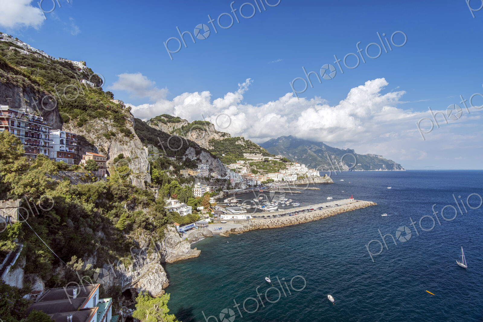 Aerial view of rocky Amalfi coastline, Salerno, Italy