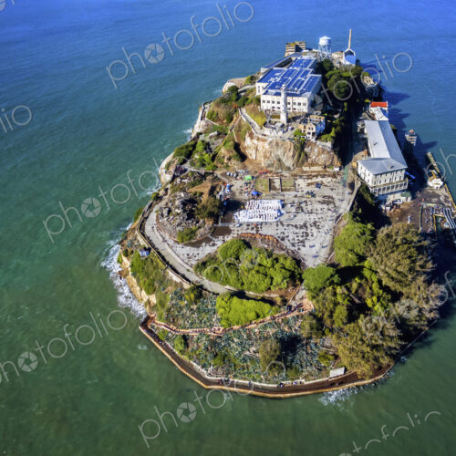 Aerial view of the prison island of Alcatraz in San Francisco Bay. Aerial view of the prison island of Alcatraz in San Francisco Bay.