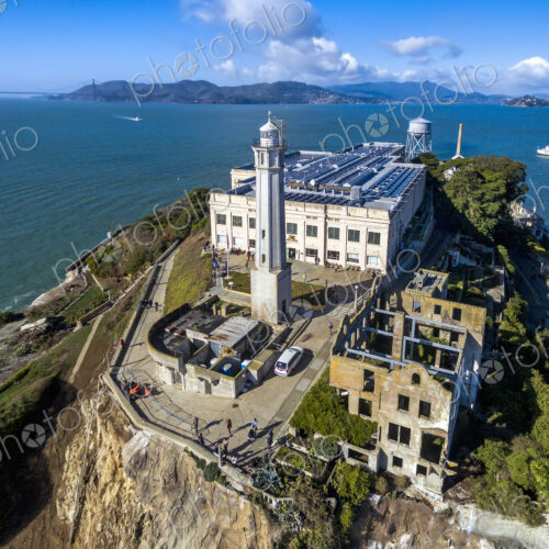Aerial view of the prison island of Alcatraz in San Francisco Bay. Aerial view of the prison island of Alcatraz in San Francisco Bay.