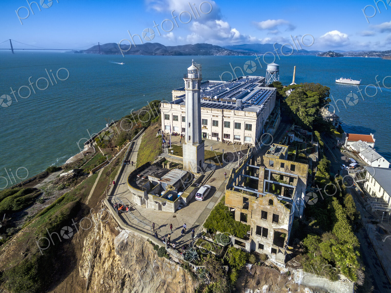 Aerial view of the prison island of Alcatraz in San Francisco Bay.