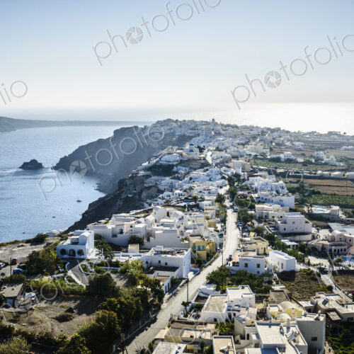 Aerial view of town along ocean, Oia, Egeo, Greece Aerial view of town along ocean, Oia, Egeo, Greece