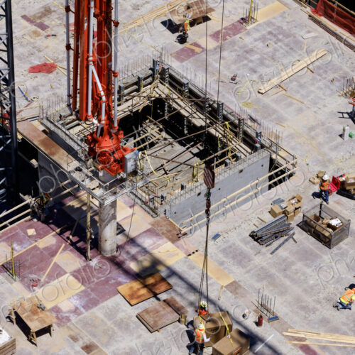 Aerial view of workers at construction site