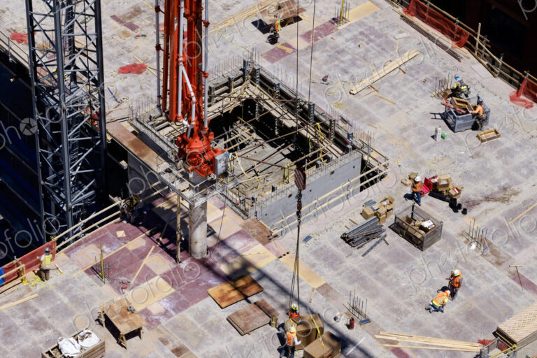 Aerial view of workers at construction site