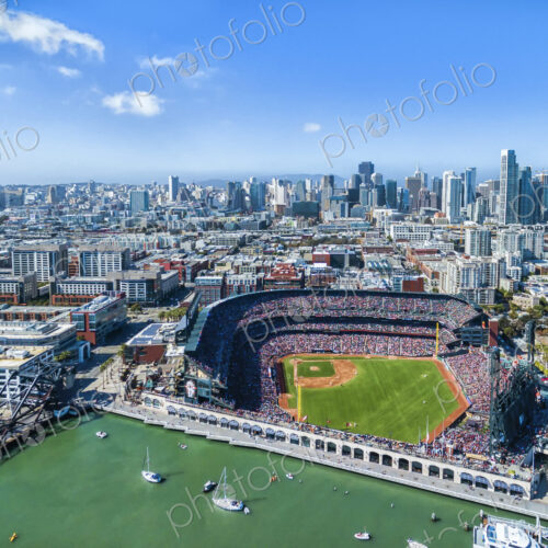Aerial view over the A & T Ballpark the home of the San Francisco Giants football team… Aerial view over the A & T Ballpark the home of the San Francisco Giants football team…