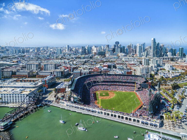 Aerial view over the A & T Ballpark the home of the San Francisco Giants football team…
