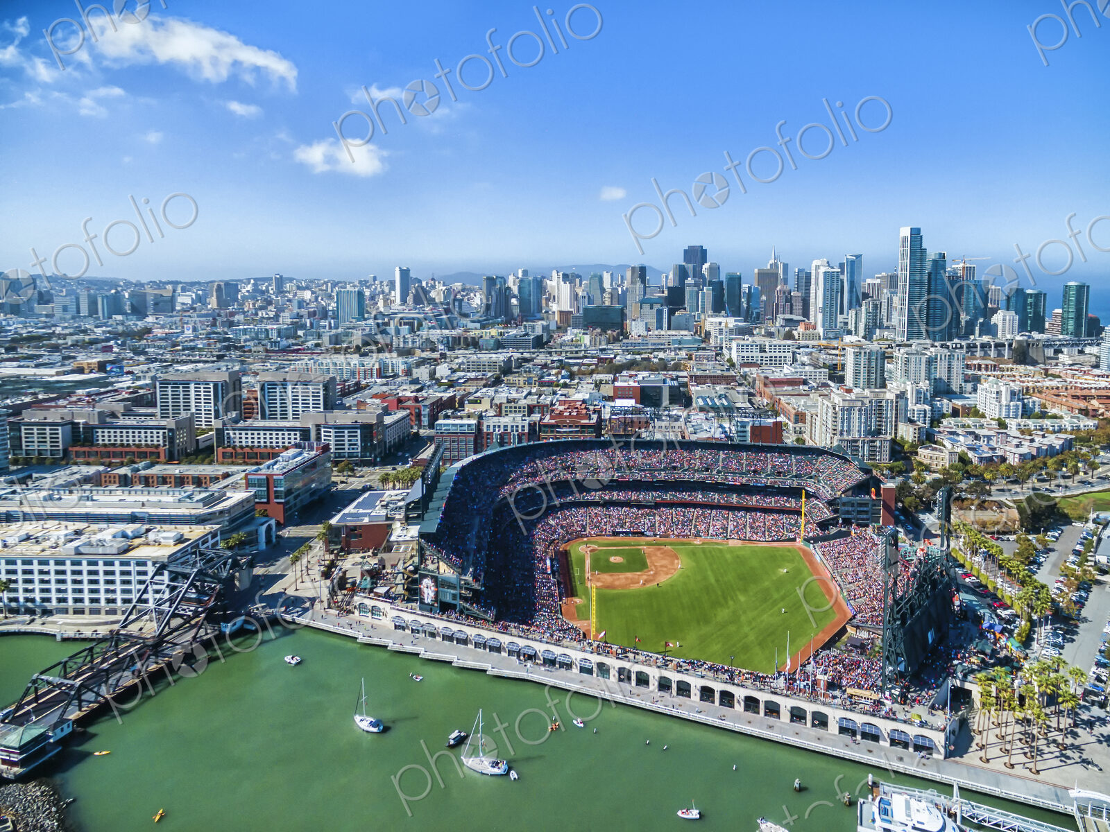 Aerial view over the A & T Ballpark the home of the San Francisco Giants football team…