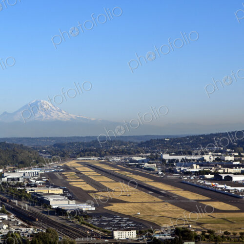 Airport with a Mountain in the Distance