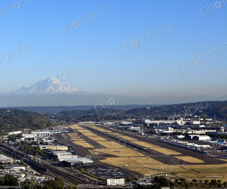 Airport with a Mountain in the Distance