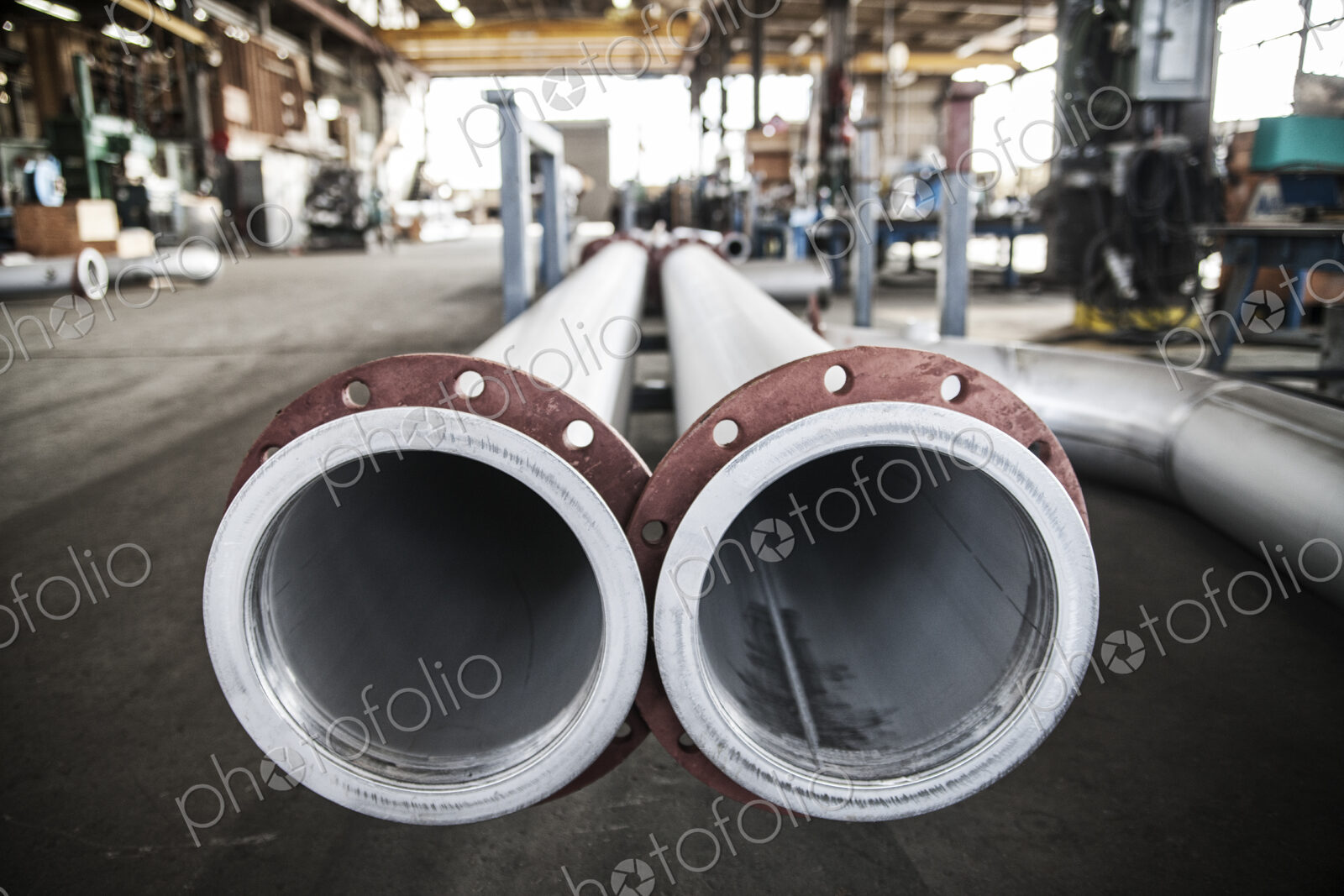 Aluminum pipes manufactured in a sheet metal factory.
