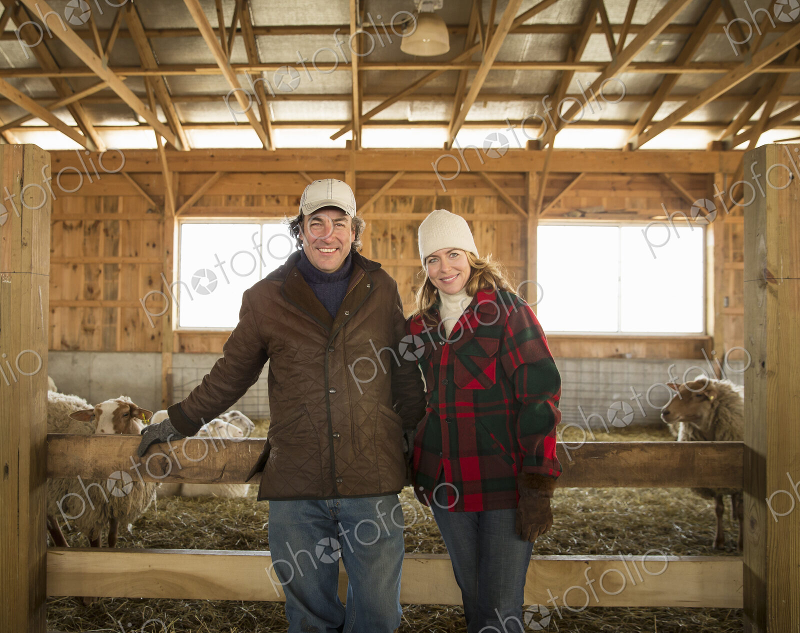 An Organic Farm in Winter in Cold Spring, New York State. A farmer and a woman…