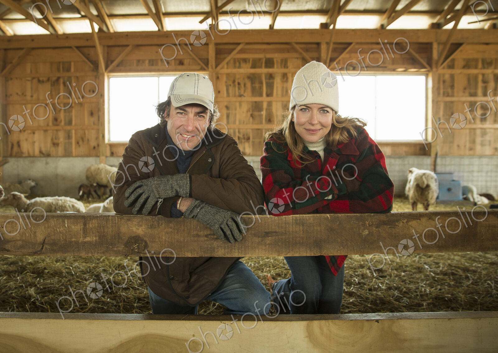 An Organic Farm in Winter in Cold Spring, New York State. A farmer and a woman…
