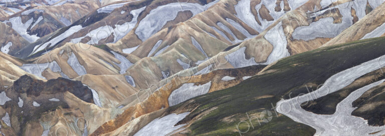 An aerial view of the Landmannalaugar Mountains in Iceland. Rhyolite mountains and…