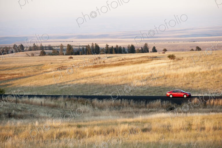 An automobile on the road in eastern Washington State, USA