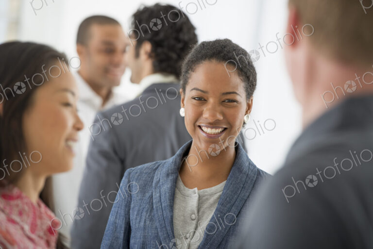 An office in the city. Business. A team of people, a multi ethnic group, men and women…