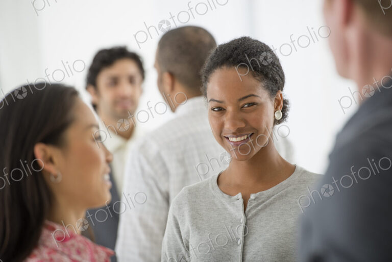 An office in the city. Business. A team of people, a multi ethnic group, men and women…