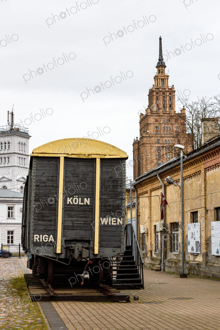 An old German World War II railway carriage outside Riga War Museum, Riga, Latvia.