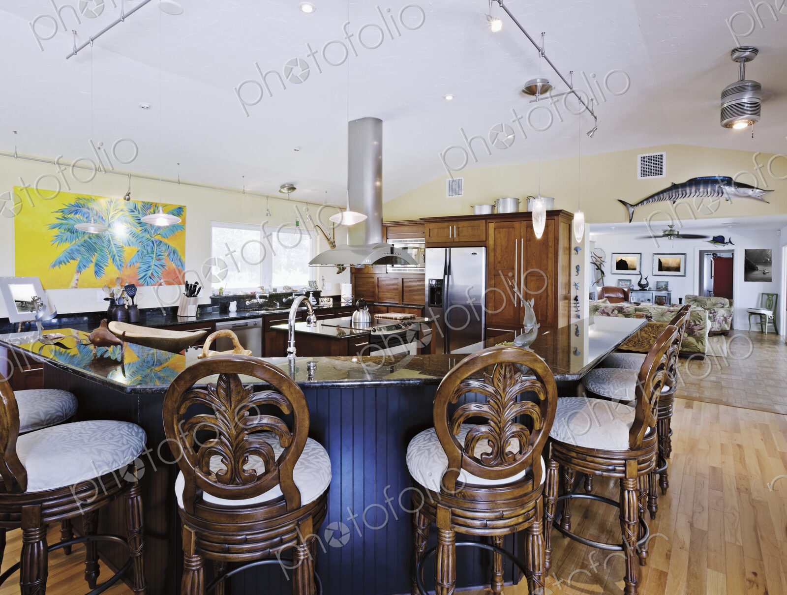 An open plan kitchen diner and breakfast bar